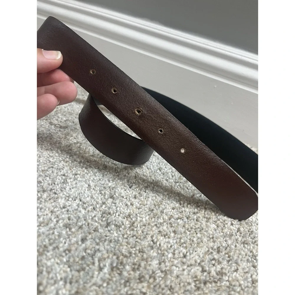 Vtg‎ Leather Belt With Letter E Belt Buckle Black Brown Belt